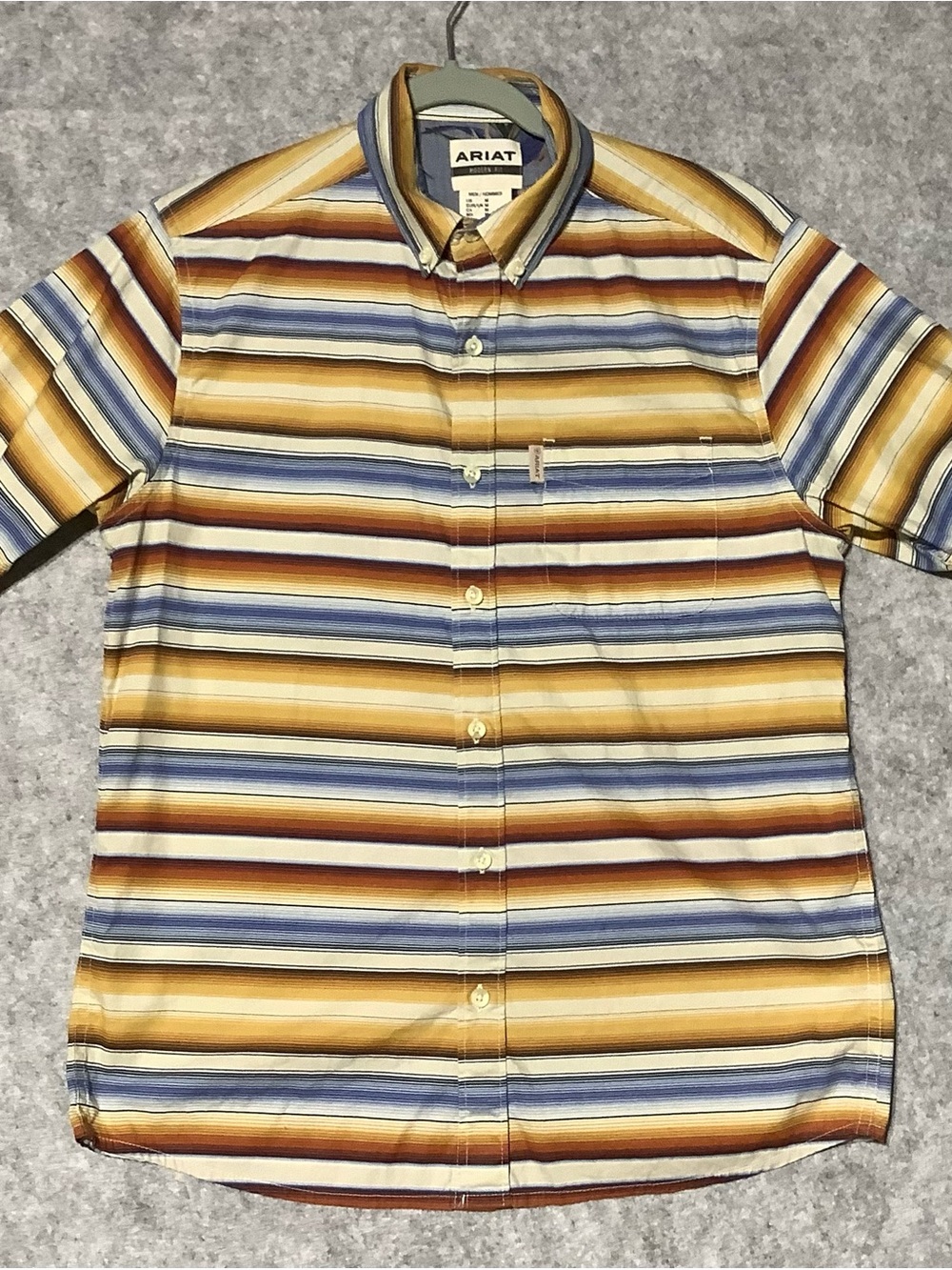 Ariat Sunset Serape Western S/S Button-Down Stripe Shirt Mustard, Blue, Brown